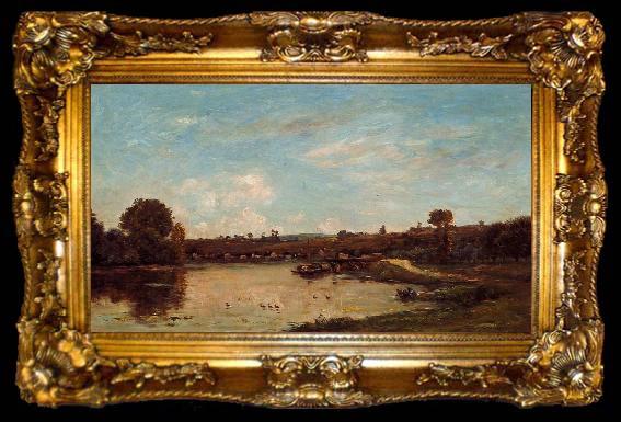 framed  Charles-Francois Daubigny Washerwomen near Valmondois, ta009-2